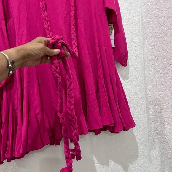 PALMS AWAY by RED DRESS • Bright Pink Long Sleeve Dress • sz Small - Picture 6 of 9